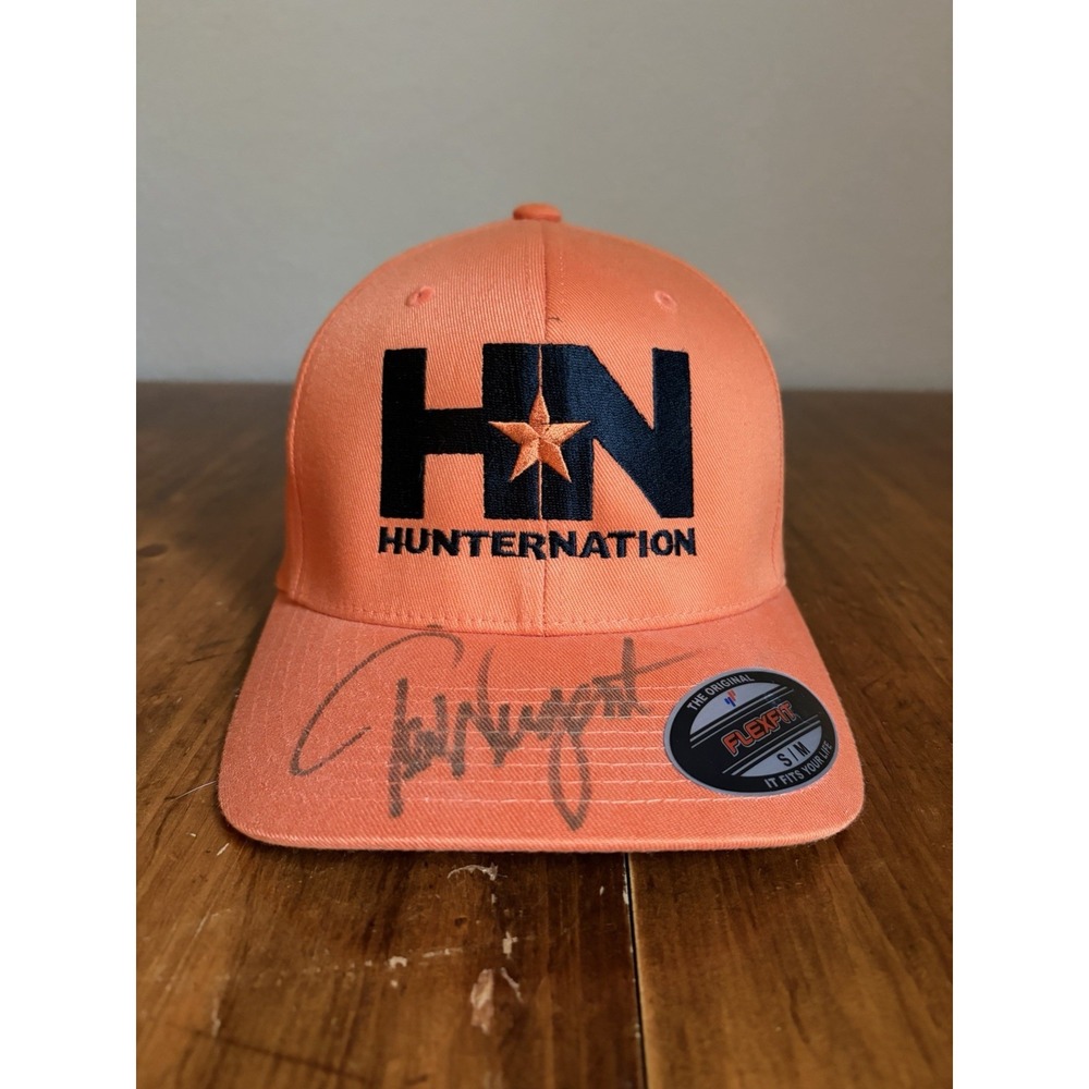 HN Hunter Nation Ted Nugent Hat FlexFit Logo Orange Cap S/M Outdoors Hunting